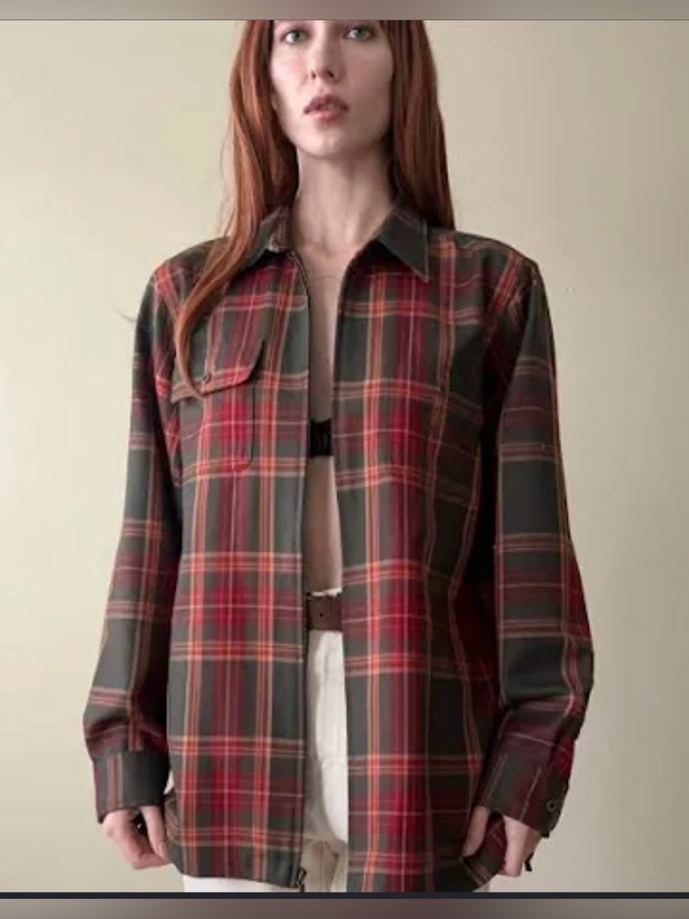 VINTAGE RALPH LAUREN wool tartan plaid zip up size S